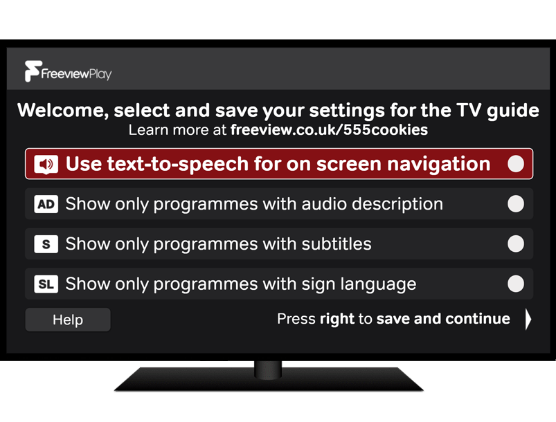 Accessible TV Guide 'Welcome' screen - TV