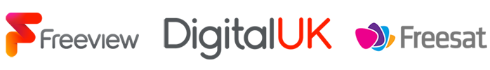 Freeview, Digital UK and Freesat logos
