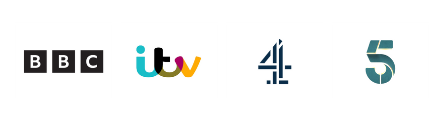 BBC, ITV, Channel 4 and Channel 5 logos