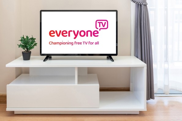 TV displaying message: Championing free TV for all
