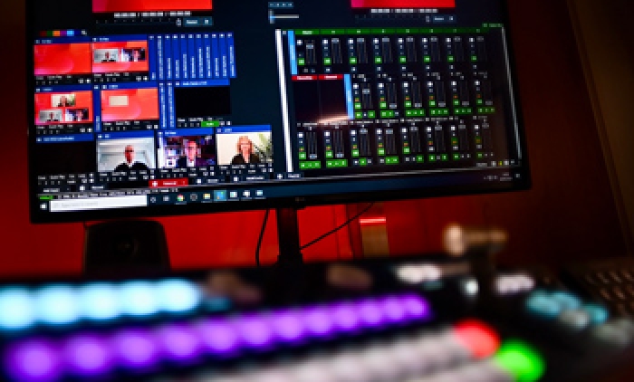 Close up of mixing deck at Outside the box 2021