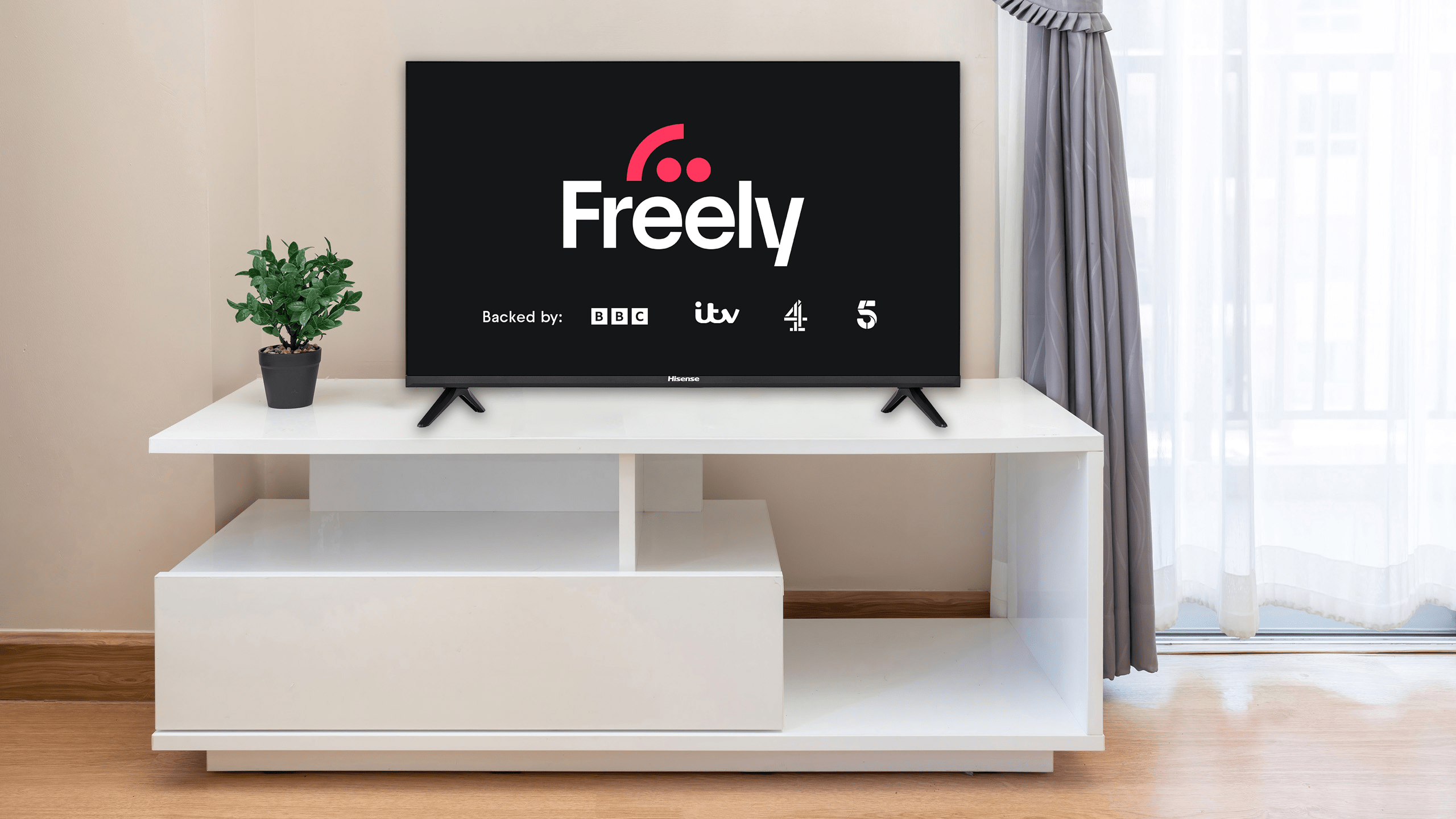 Freely logo displayed on a Hisense TV
